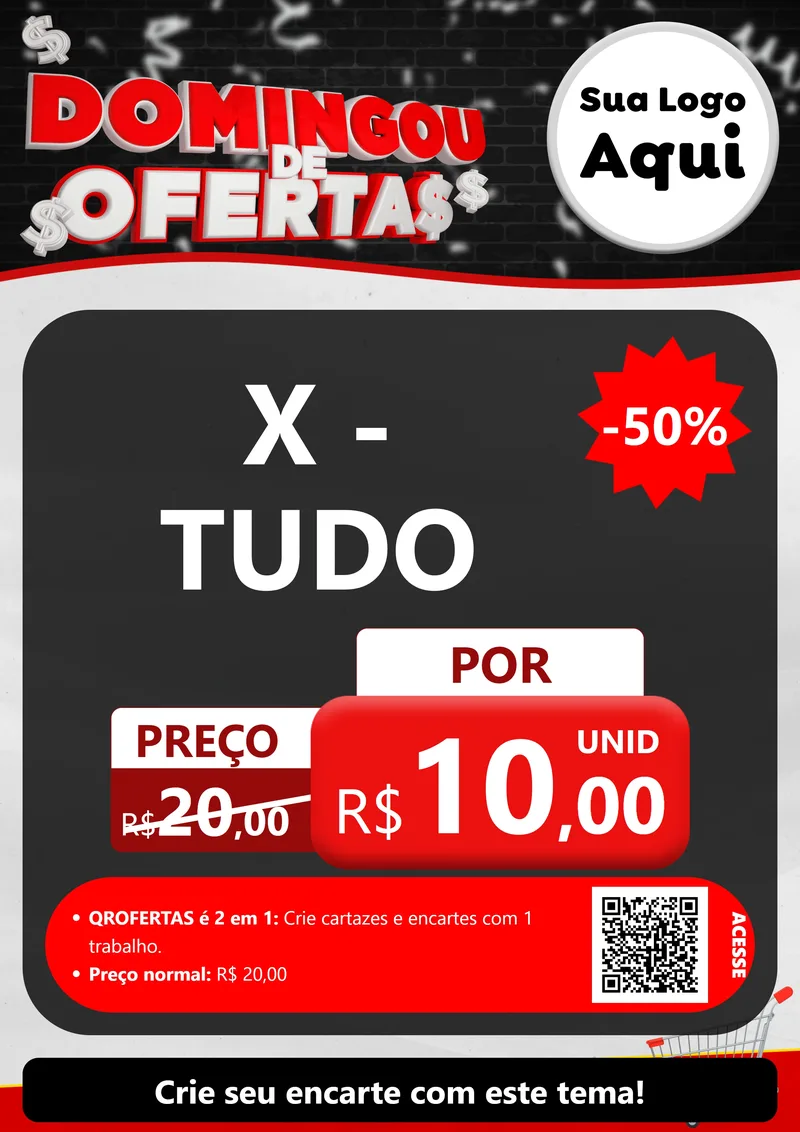 Modelo de Cartaz para Cartaz A4 Vertical com o tema Domingou de Ofertas para Hamburgueria