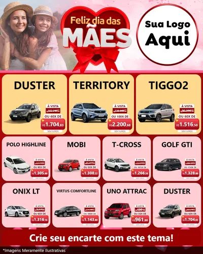 Modelo de Rede Social para Feed Instagram com o tema Feliz Dia Das Mães para Concessionaria de Carros