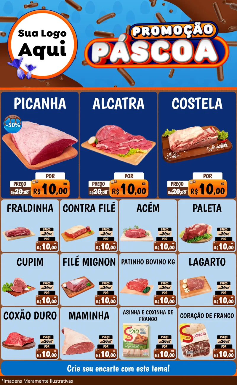 Modelo de Encarte para Encarte Grande com o tema Promoção Páscoa para Açougue