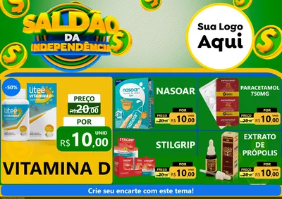 Modelo de Encarte para Encarte A4 Horizontal com o tema Saldão da Indepêndencia para Farmácia