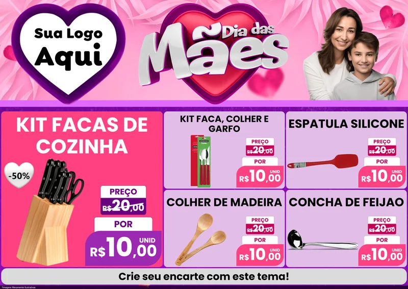 Modelo de Encarte para Encarte A4 Horizontal com o tema Dia das Mães para Utilidades Domésticas