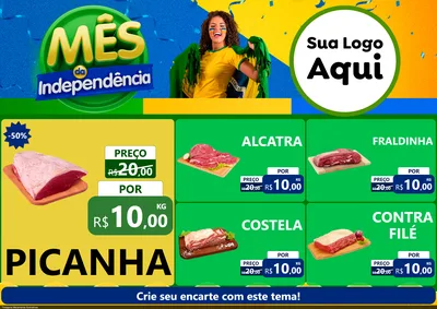 Modelo de Encarte para Encarte A4 Horizontal com o tema Mês da Independência para Açougue