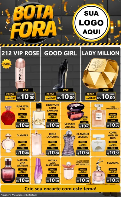 Modelo de Encarte para Encarte Grande com o tema Bota Fora para Perfumes