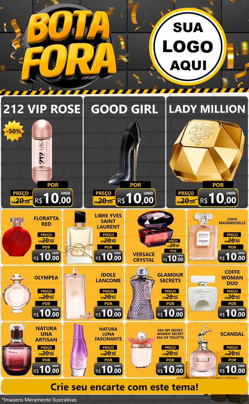 Modelo de Encarte para Encarte Grande com o tema Bota Fora para Perfumes