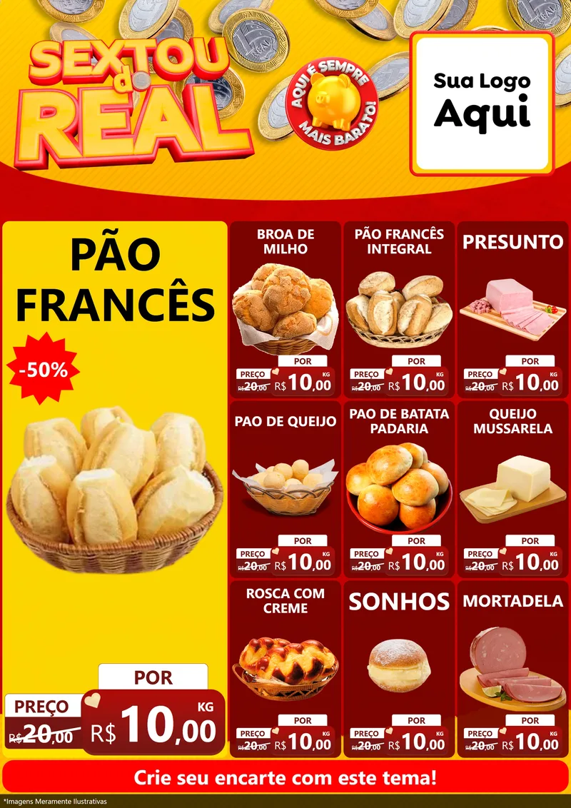 Modelo de Encarte para Encarte A4 Vertical com o tema Sextou do Real para Padaria