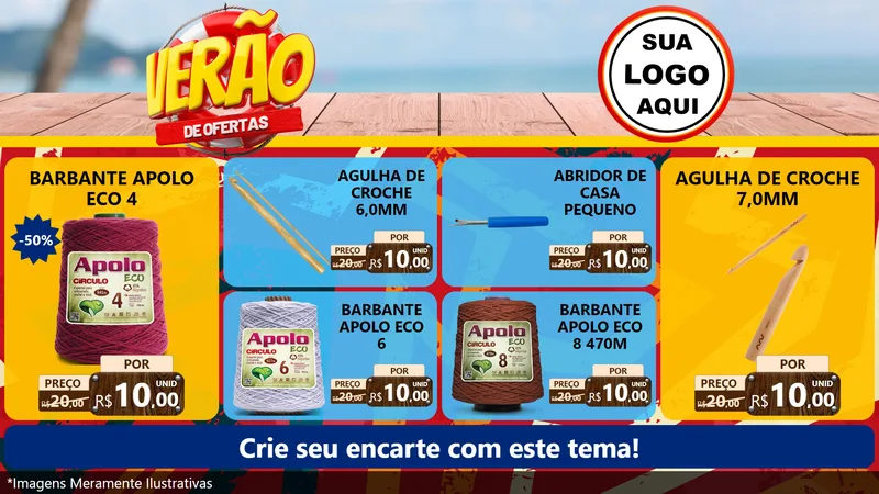 Modelo de TV para TV Horizontal com o tema Verão de Ofertas para Armarinho e Aviamentos