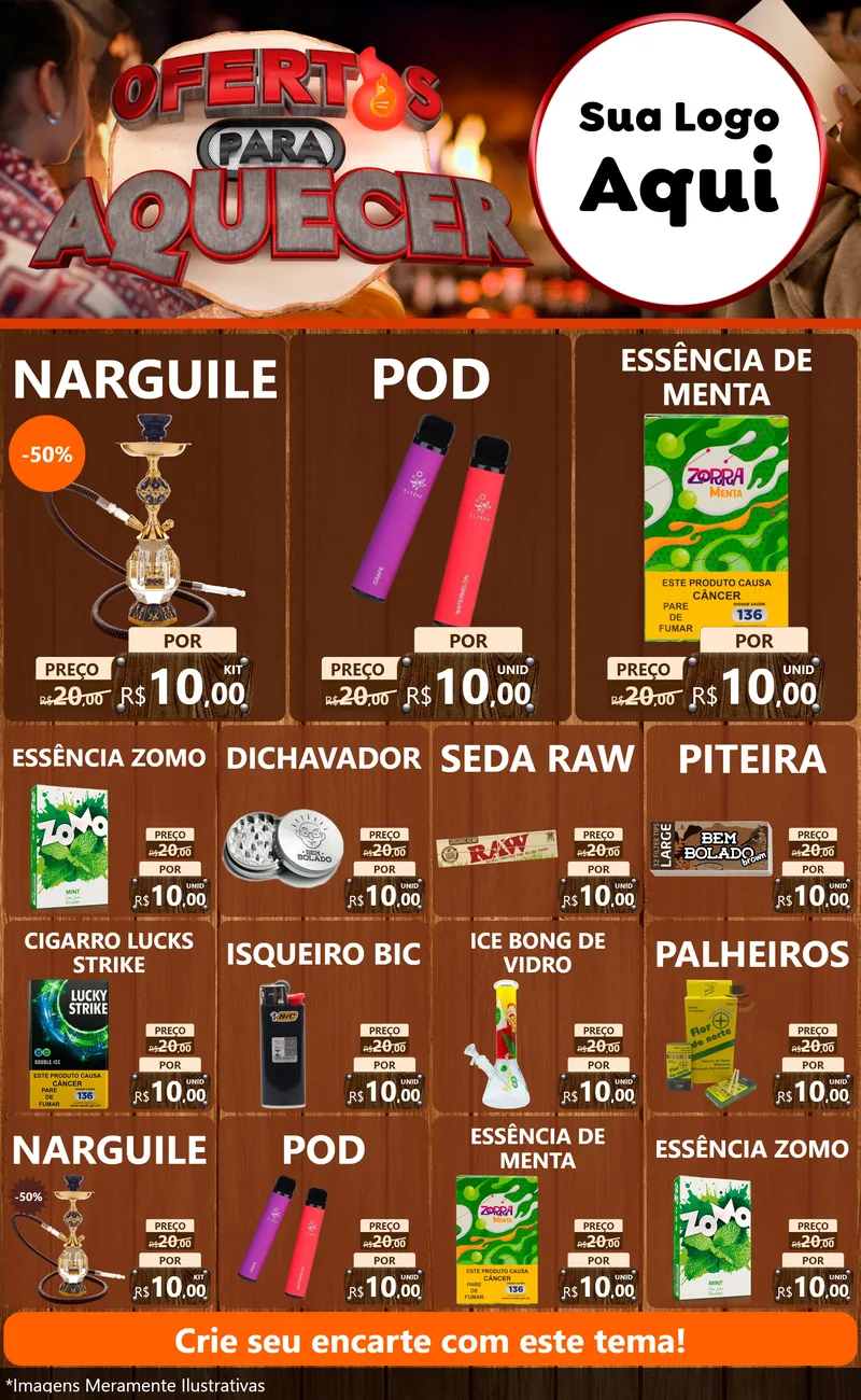 Modelo de Encarte para Encarte Grande com o tema Ofertas Para Aquecer para Tabacaria