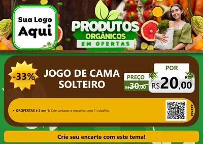 Modelo de Cartaz para Cartaz A4 Horizontal com o tema Produtos Orgânicos em Ofertas para Cama, Mesa e Banho