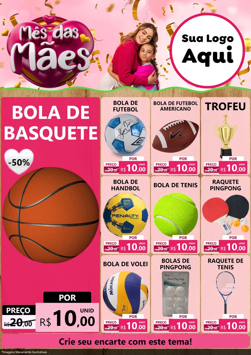 Modelo de Encarte para Encarte A4 Vertical com o tema Mês das Mães para Artigos Esportivos