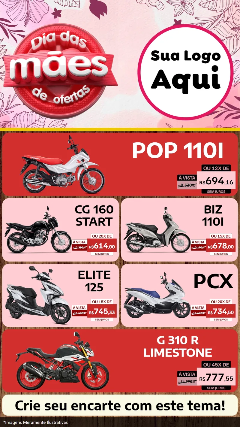 Modelo de TV para TV Vertical com o tema Dia Das Mães De Ofertas para Concessionaria de Motos