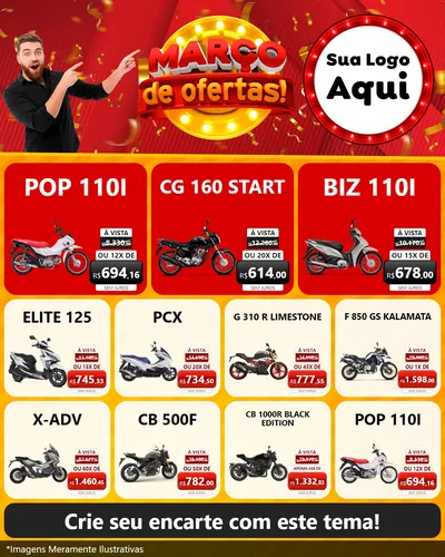 Modelo de Rede Social para Feed Instagram com o tema Março de Ofertas! para Concessionaria de Motos
