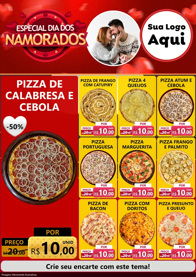 Modelo de Encarte para Encarte A4 Vertical com o tema Especial Dia Dos Namorados para Pizzaria