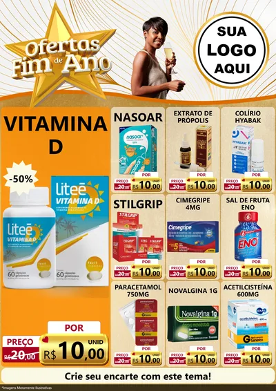 Modelo de Encarte para Encarte A4 Vertical com o tema Ofertas Fim de Ano para Farmácia