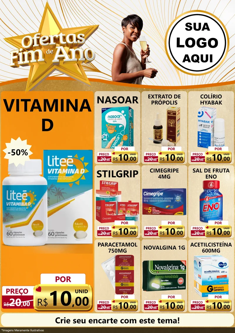Modelo de Encarte para Encarte A4 Vertical com o tema Ofertas Fim de Ano para Farmácia