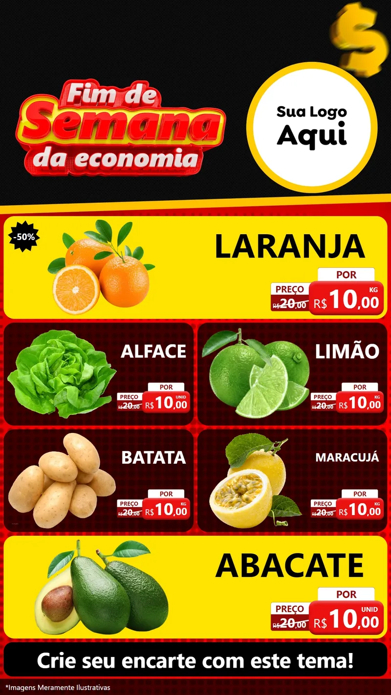 Modelo de TV para TV Vertical com o tema Fim de Semana da Economia para Hortifrúti