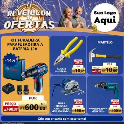 Modelo de Rede Social para Feed Facebook com o tema Réveillon de Ofertas para Maquinas e Ferramentas