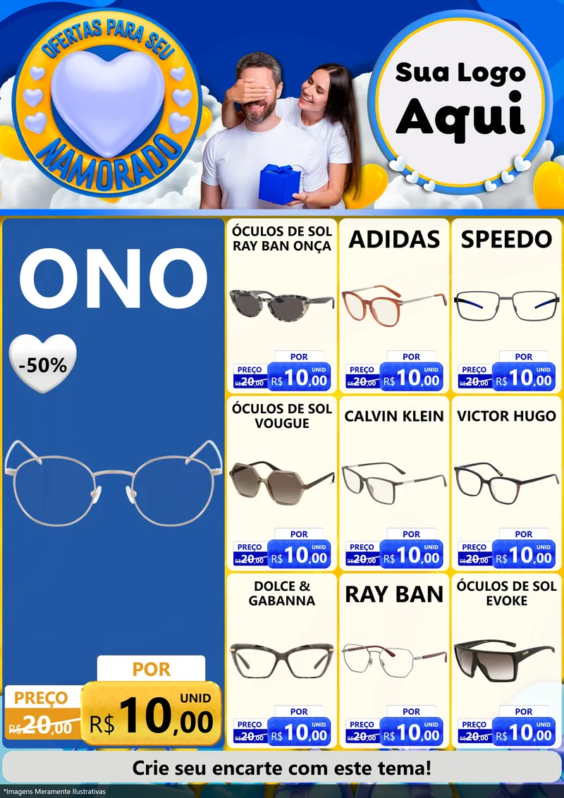 Modelo de Encarte para Encarte A4 Vertical com o tema Ofertas Para Seu Namorado para Óticas