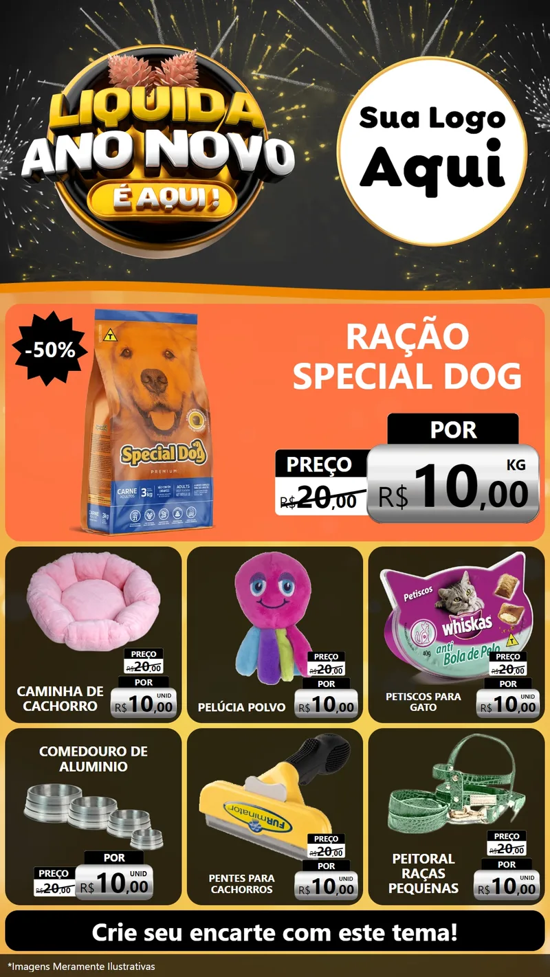 Modelo de Rede Social para Stories com o tema Liquida Ano Novo É Aqui! para Pet Shop