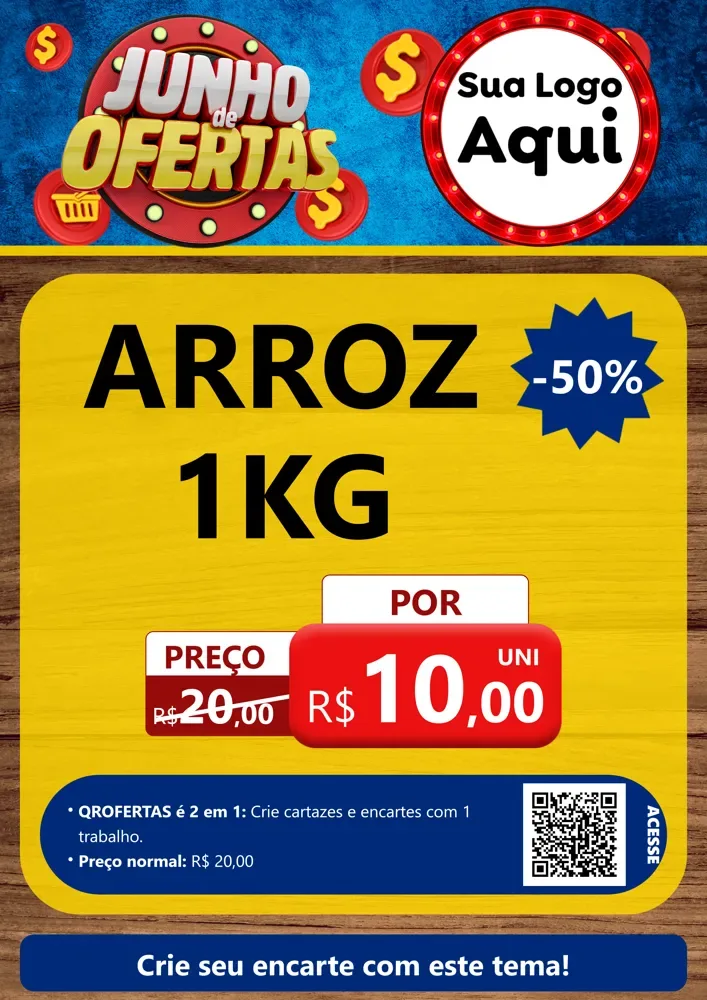 Modelo de Cartaz para Cartaz A4 Vertical com o tema Junho de Ofertas para Supermercado