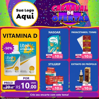 Modelo de Rede Social para Feed Facebook com o tema Carnaval de Ofertas para Farmácia