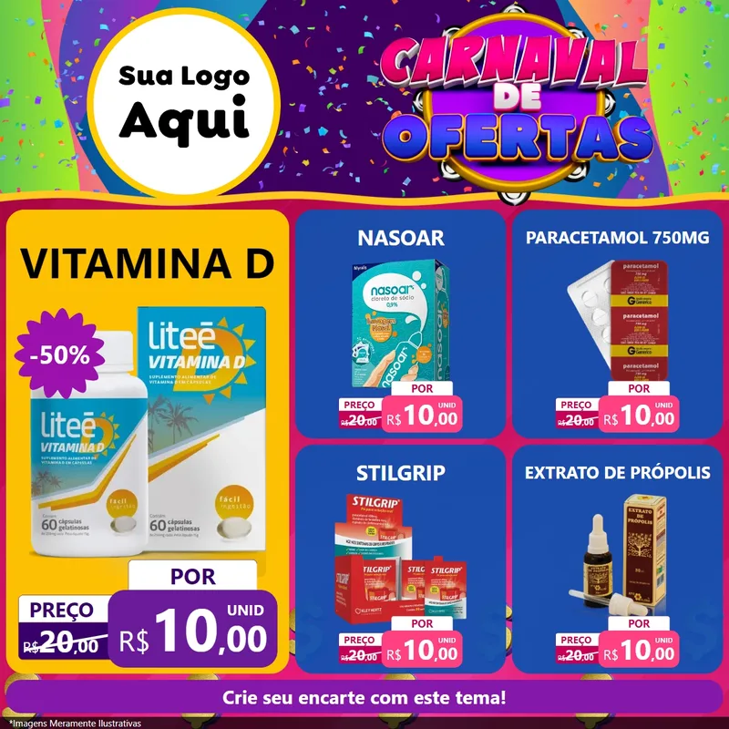 Modelo de Rede Social para Feed Facebook com o tema Carnaval de Ofertas para Farmácia