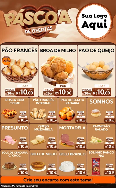 Modelo de Encarte para Encarte Grande com o tema Páscoa de Ofertas para Padaria