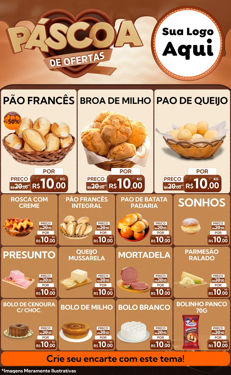 Modelo de Encarte para Encarte Grande com o tema Páscoa de Ofertas para Padaria