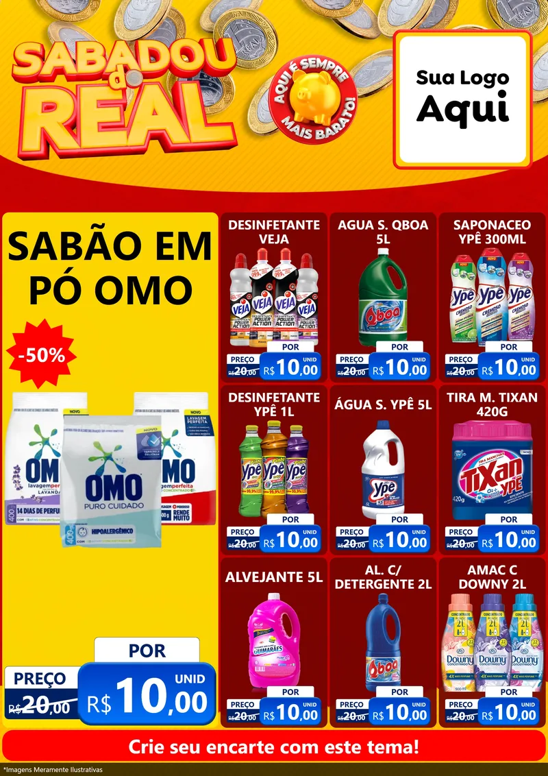 Modelo de Encarte para Encarte A4 Vertical com o tema Sabadou do Real para Produtos de Limpeza