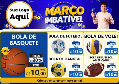 Modelo de Encarte para Encarte A4 Horizontal com o tema Março Imbatível para Artigos Esportivos