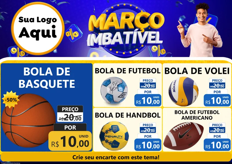Modelo de Encarte para Encarte A4 Horizontal com o tema Março Imbatível para Artigos Esportivos