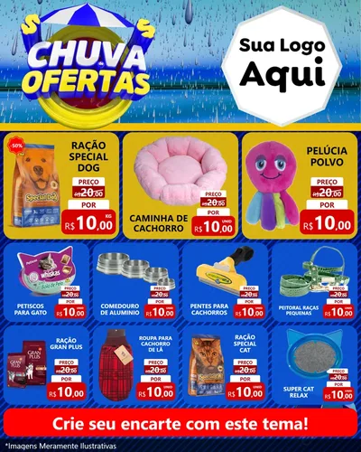 Modelo de Rede Social para Feed Instagram com o tema Chuva de Ofertas para Pet Shop