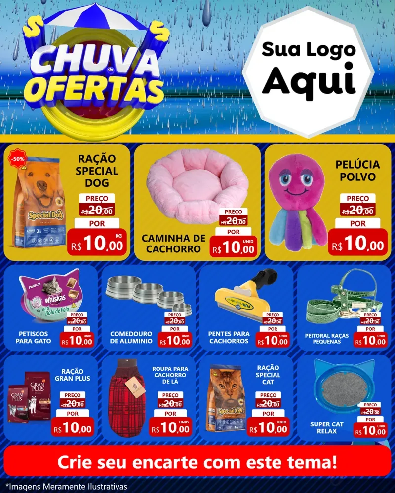 Modelo de Rede Social para Feed Instagram com o tema Chuva de Ofertas para Pet Shop