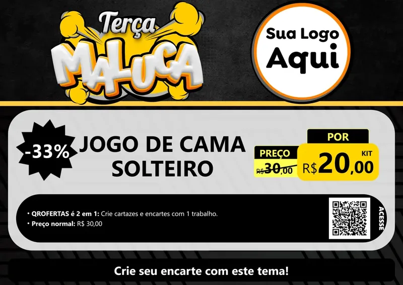 Modelo de Cartaz para Cartaz A4 Horizontal com o tema Terça Maluca para Cama, Mesa e Banho
