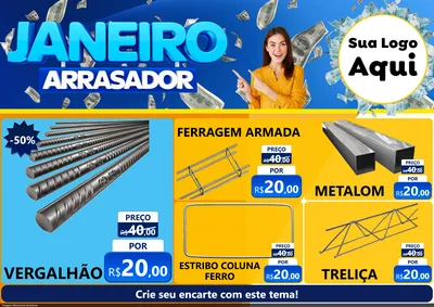 Modelo de Encarte para Encarte A4 Horizontal com o tema Janeiro Arrasador para Ferragens