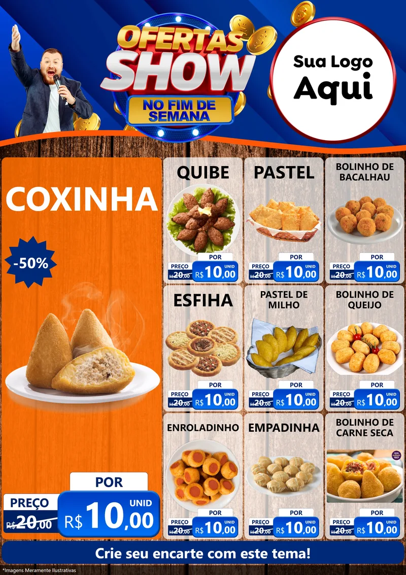 Modelo de Encarte para Encarte A4 Vertical com o tema Ofertas Show No Fim De Semana para Salgadaria