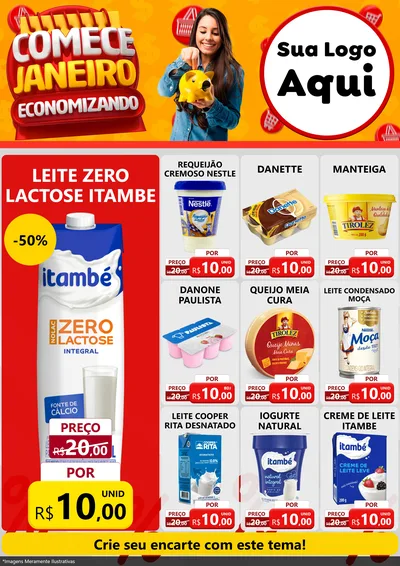 Modelo de Encarte para Encarte A4 Vertical com o tema Comece Janeiro Economizando para Frios e Laticínios