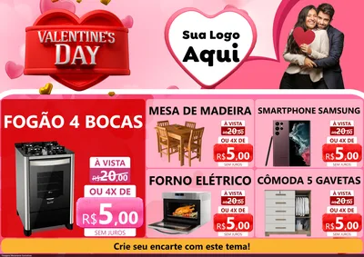 Modelo de Encarte para Encarte A4 Horizontal com o tema Valentine's Day para Móveis e Eletro