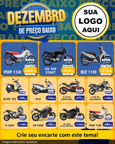 Modelo de Rede Social para Feed Instagram com o tema Dezembro de Preço Baixo para Concessionaria de Motos