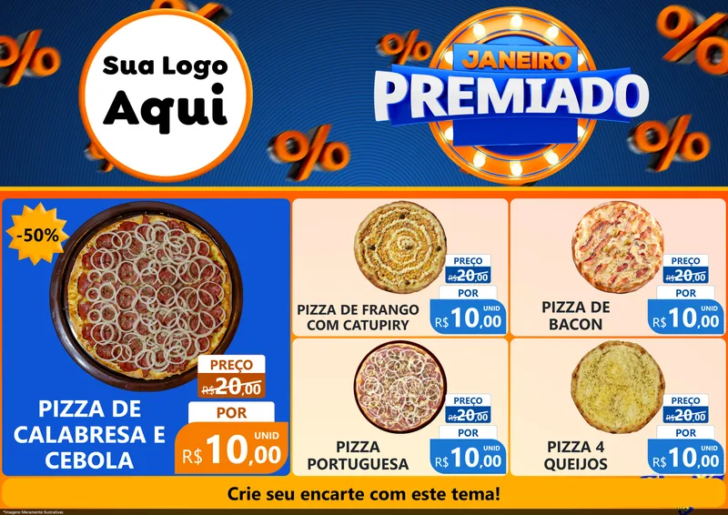 Modelo de Encarte para Encarte A4 Horizontal com o tema Janeiro Premiado para Pizzaria