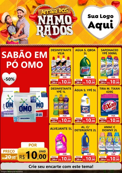 Modelo de Encarte para Encarte A4 Vertical com o tema Arraiá dos Namorados para Produtos de Limpeza