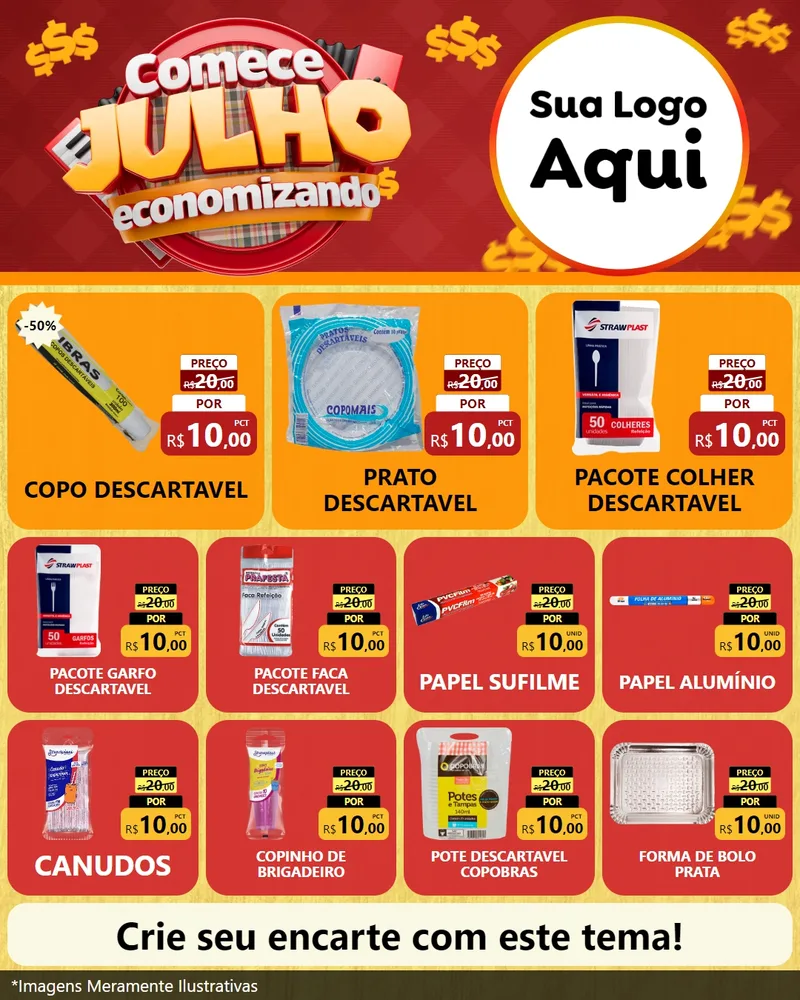 Modelo de Rede Social para Feed Instagram com o tema Comece Julho Economizando para Embalagens