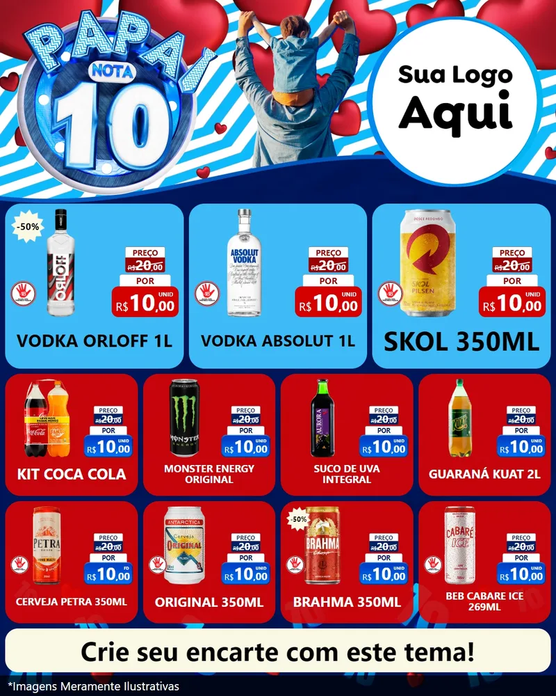 Modelo de Rede Social para Feed Instagram com o tema Papai Nota 10 para Distribuidora de bebidas