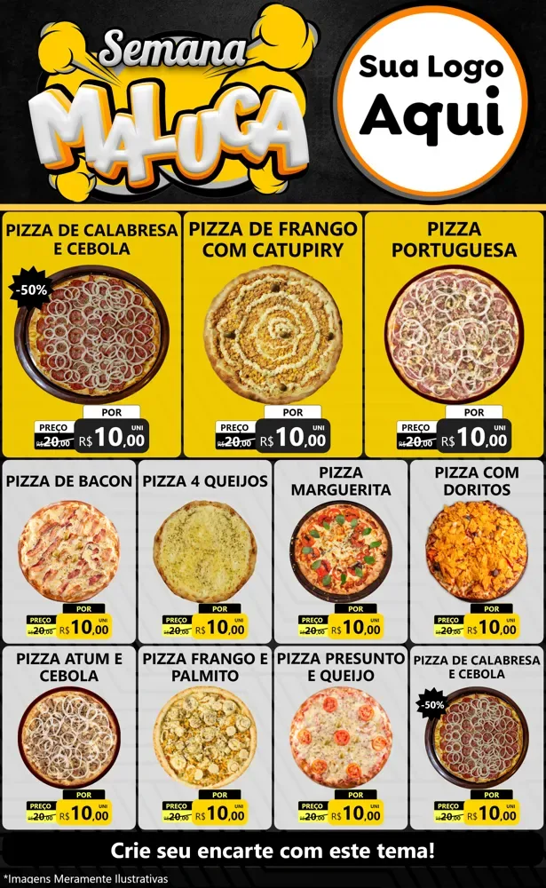 Modelo de Encarte para Encarte Grande com o tema Semana Maluca para Pizzaria