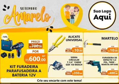 Modelo de Encarte para Encarte A4 Horizontal com o tema Setembro Amarelo para Maquinas e Ferramentas