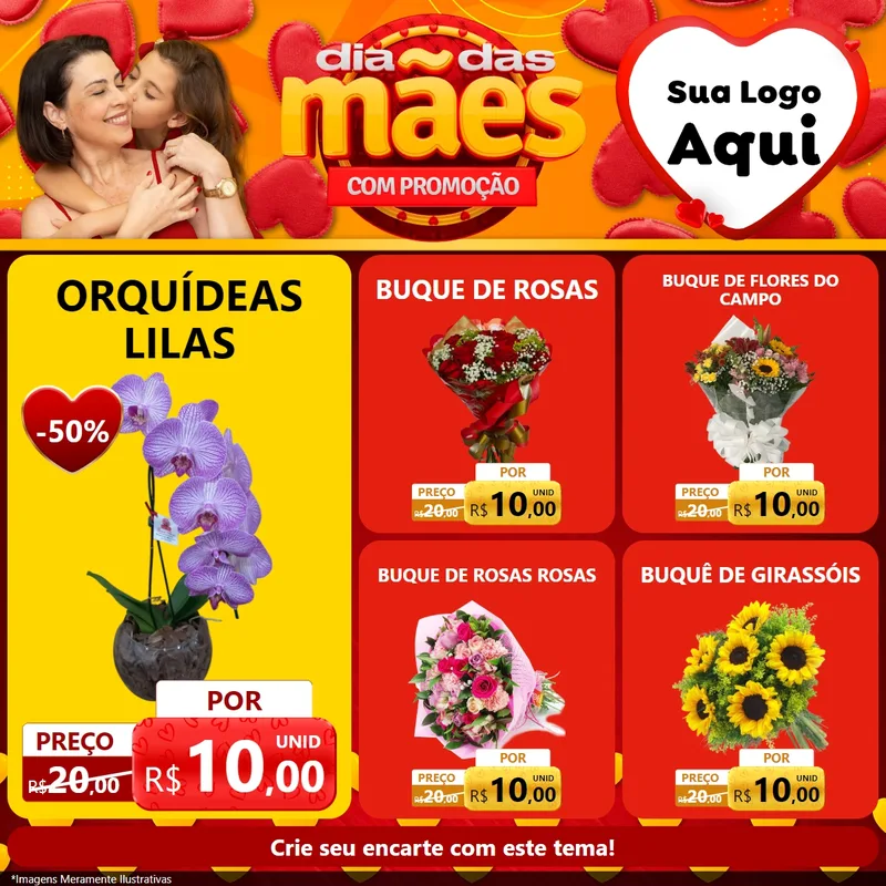 Modelo de Rede Social para Feed Facebook com o tema Dia das Mães com Promoção para Floricultura e jardim