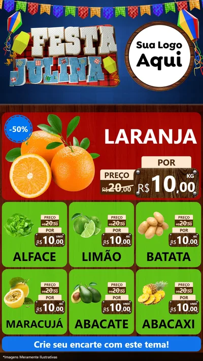 Modelo de Rede Social para Stories com o tema Festa Julina para Hortifrúti