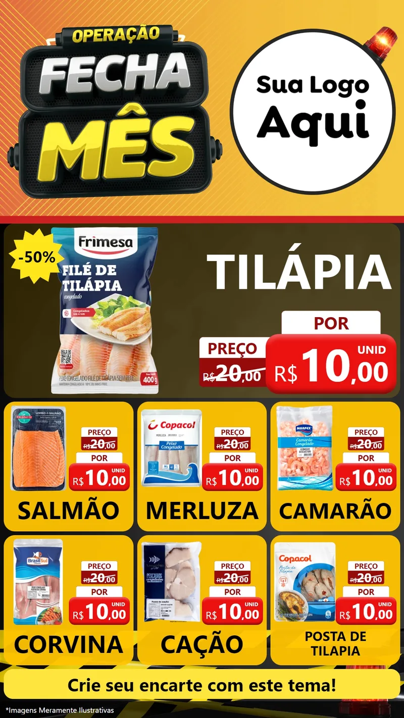Modelo de Rede Social para Stories com o tema Operação Fecha Mês para Peixaria