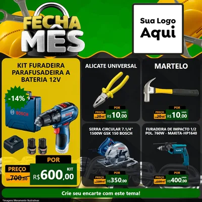 Modelo de Rede Social para Feed Facebook com o tema Fecha Mês para Maquinas e Ferramentas