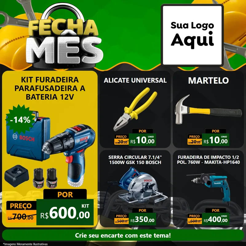 Modelo de Rede Social para Feed Facebook com o tema Fecha Mês para Maquinas e Ferramentas
