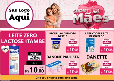 Modelo de Encarte para Encarte A4 Horizontal com o tema Super Dia Das Mães para Frios e Laticínios